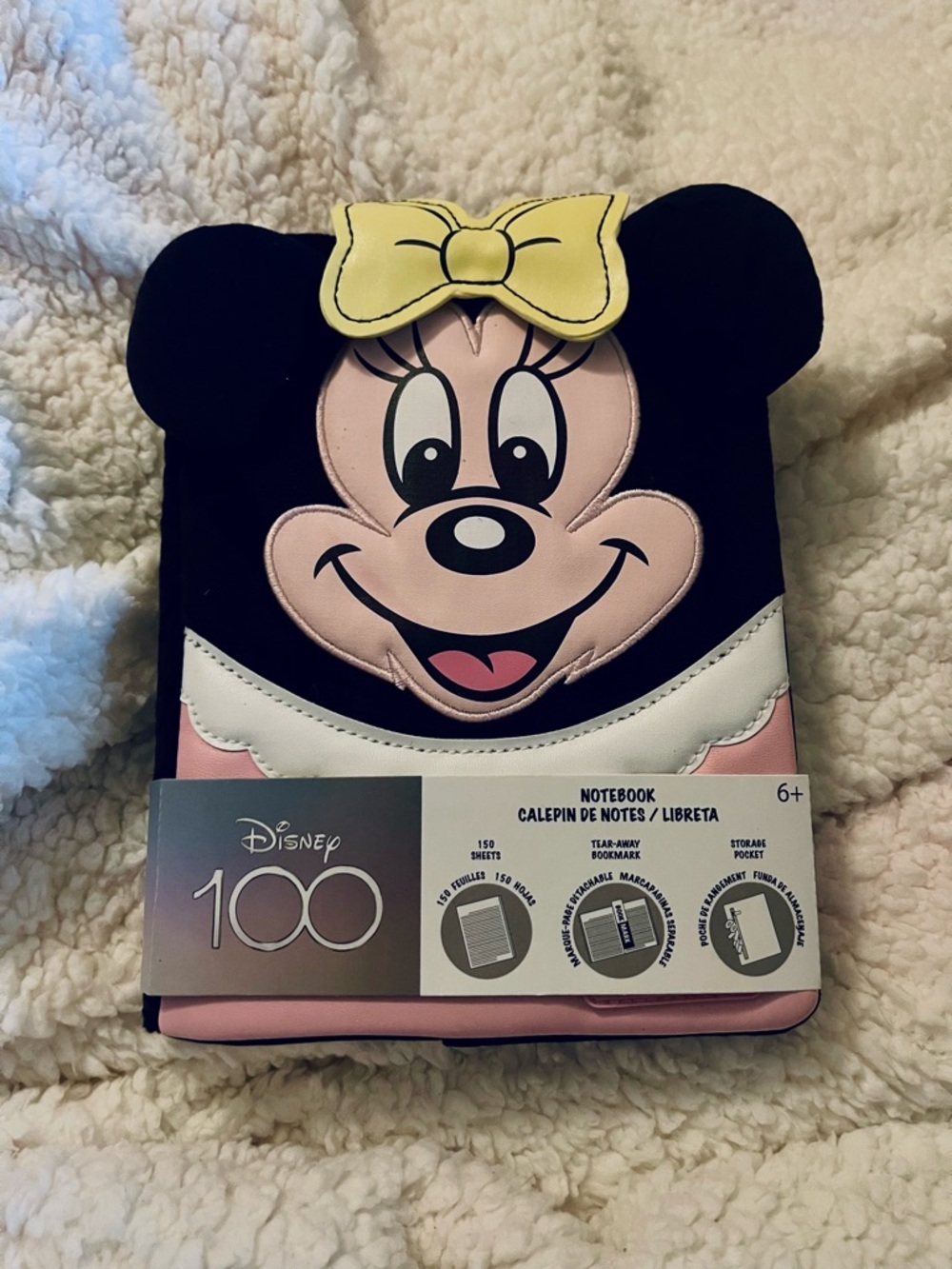 Disney Minnie Mouse Pink, Black & Yellow Plush Journal Notebook
